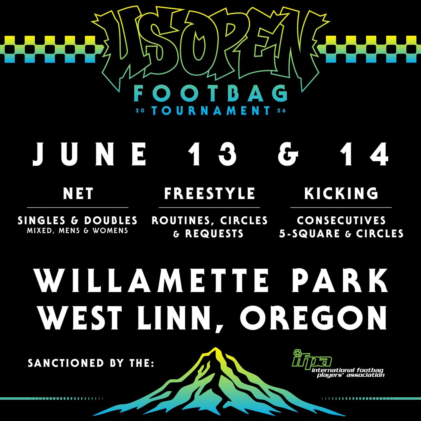 hacky sack to the next level.  US Open freestyle footbag championships.  all levels welcome.